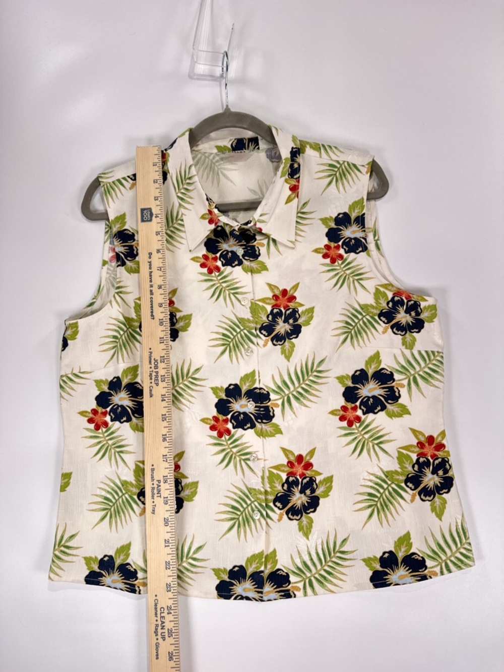 Tommy Bahama Sleeveless Button Down Jacquard Logo Tropical Silk Cream Navy XL - Picture 13 of 13